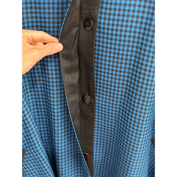 Vintage Cross Country Fashions Blue and Black Checked Button Up Swing Coat SZ 14 - Picture 6 of 10